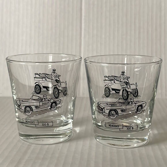 4 Vintage Car Glasses 1903 Ford Touring Mercedes SL Jaguar 1914 Stutz Bearcat - Picture 5 of 8
